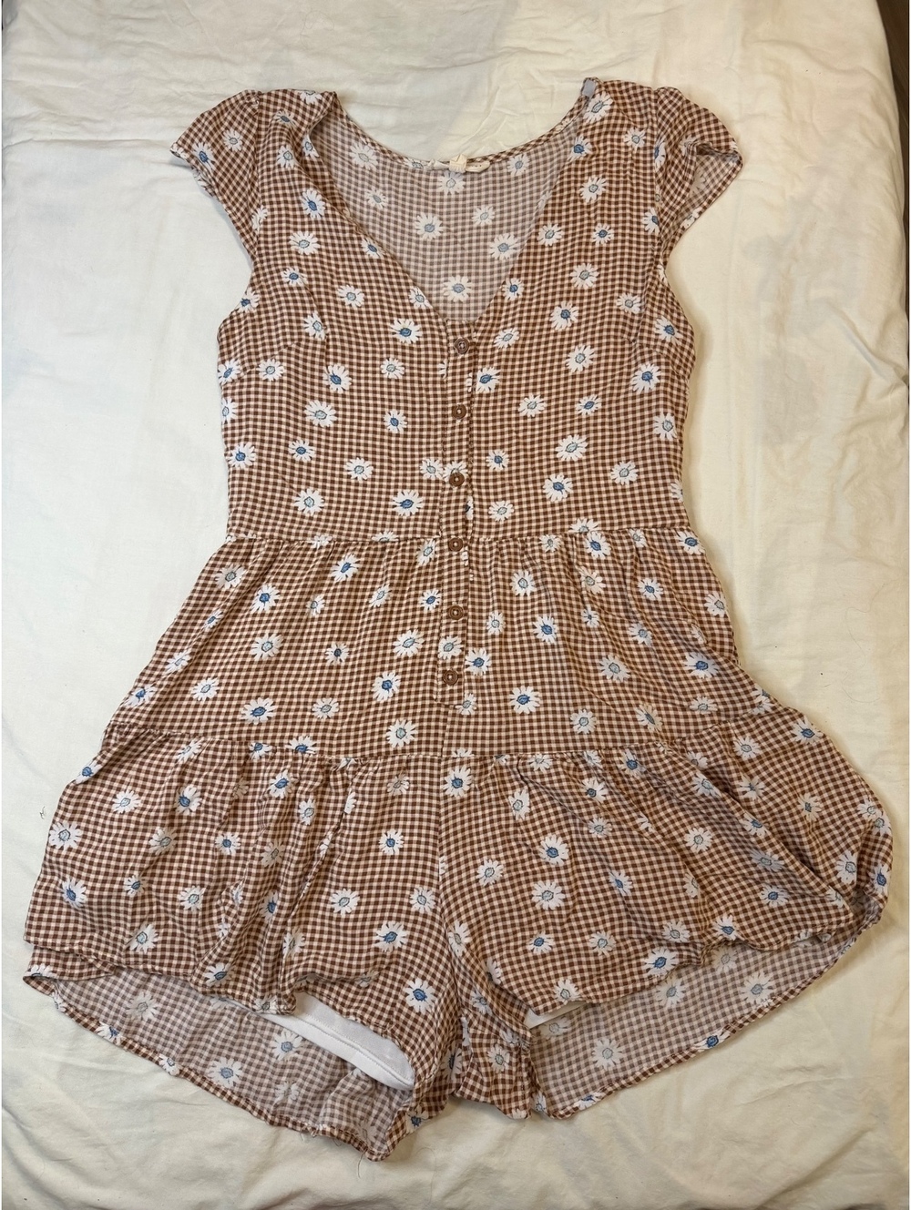 LA Hearts by PacSun Brown Gingham Daisy Romper S